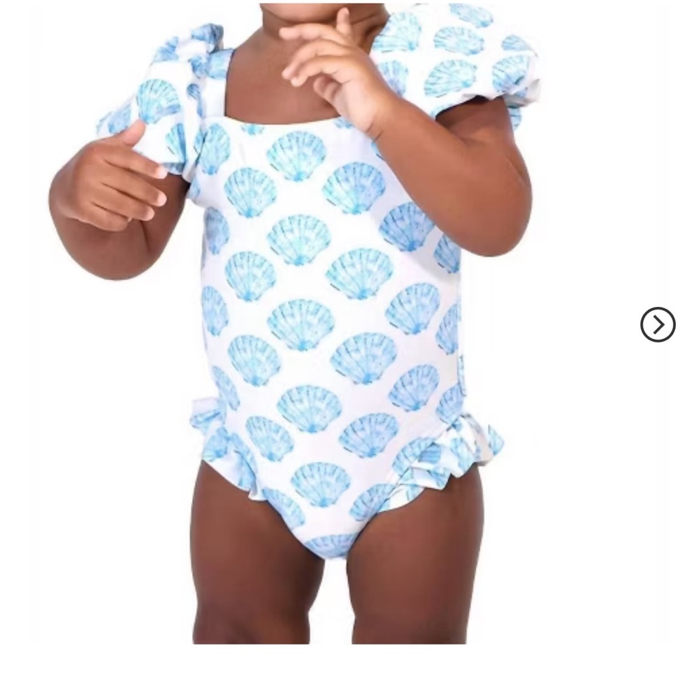 New Habitual Girl's Fiji Cool Blue Sea Shell Puff Sleeve One Piece Swimsuit - 4